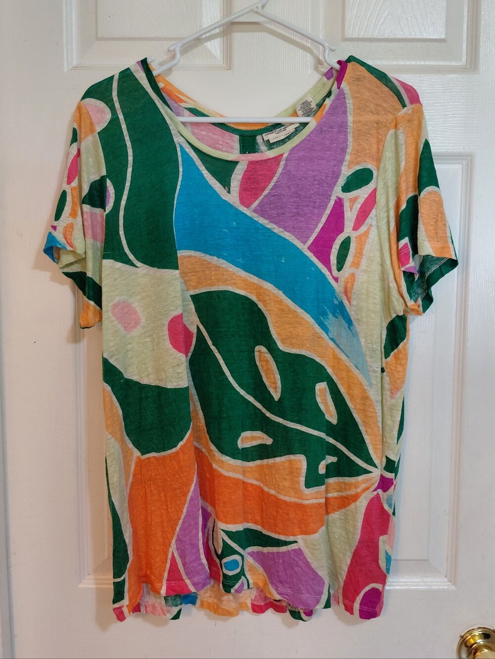 Christian Siriano Artsy Abstract Multicolor  Linen Cruisewear Plus Size Top